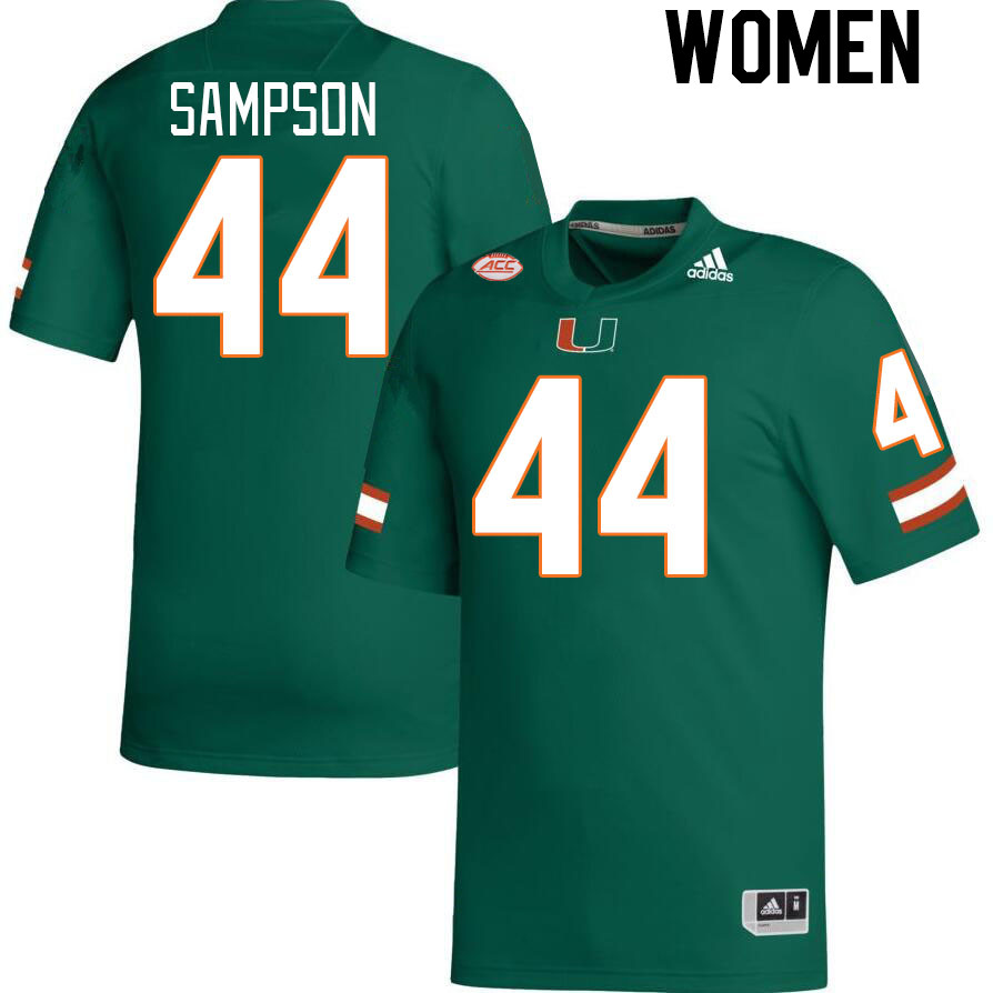 Women #44 Syncere Sampson Miami Hurricanes College Football Jerseys Stitched-Green